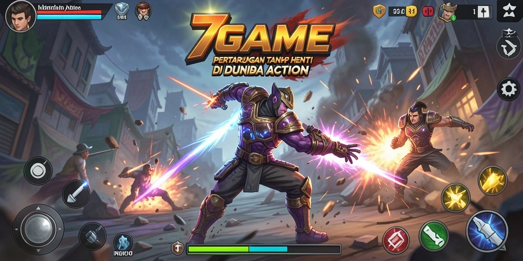 Tangkapan layar gameplay seru 7GAME menampilkan pertarungan intens.
