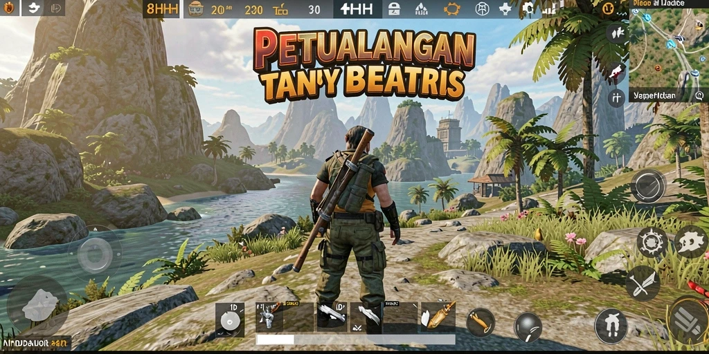 Screenshot gameplay 8HHH yang menampilkan petualangan dalam dunia terbuka.