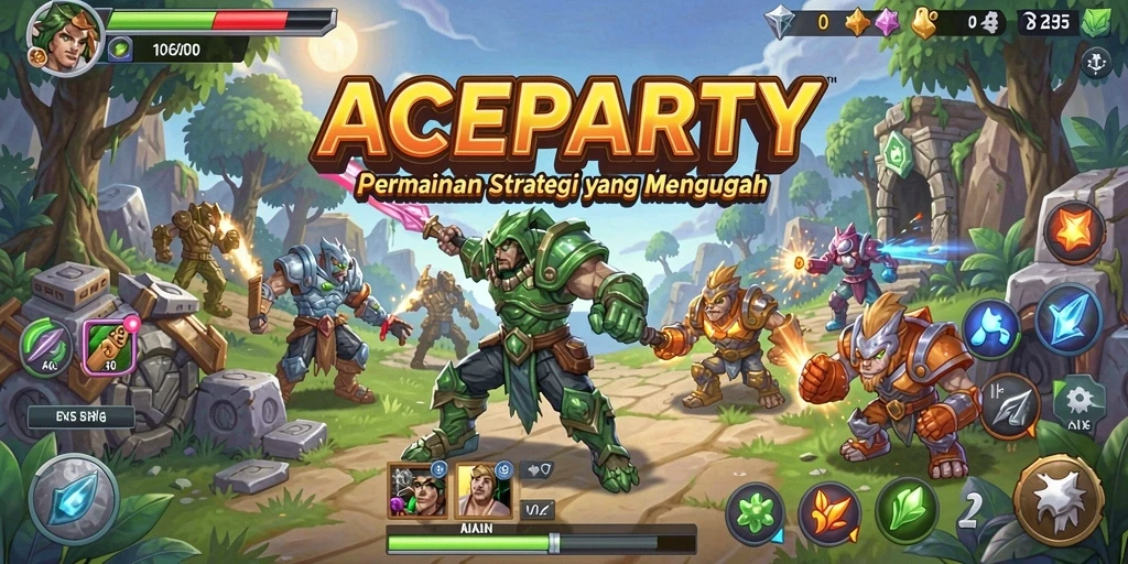 Screenshot gameplay <strong>ACEPARTY</strong> menampilkan pertempuran strategis yang mendebarkan.