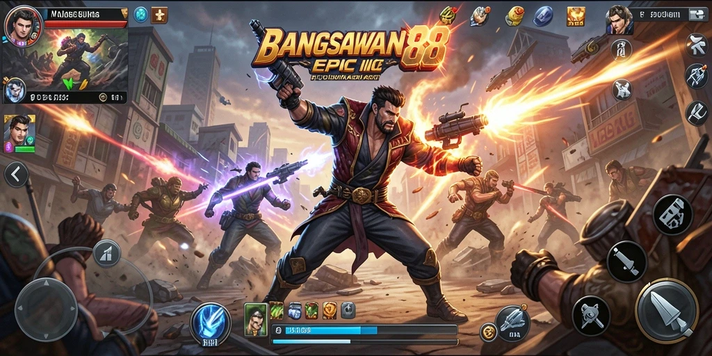 Screenshot gameplay BANGSAWAN88 menunjukkan aksi pertarungan yang mendebarkan.