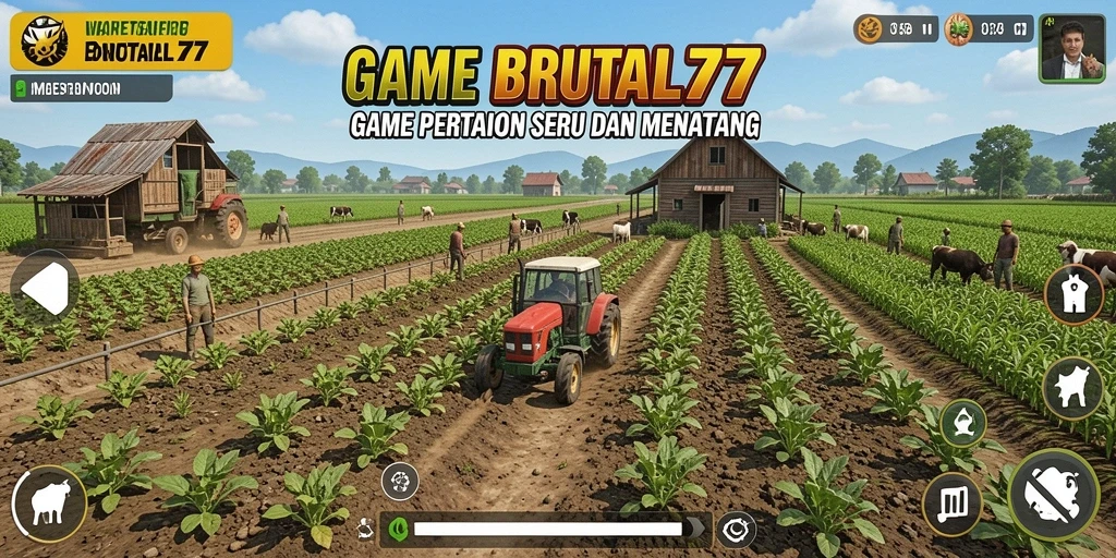 Gameplay BRUTAL77 menampilkan aktivitas bertani yang seru dan interaktif.