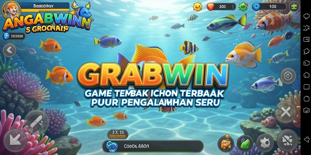 Tampilan gameplay seru dalam GRABWIN saat menangkap ikan.