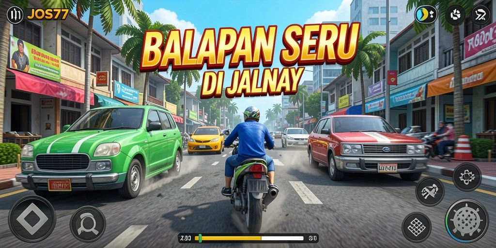 Tampilan gameplay JOS77 saat kencang di trek balapan.