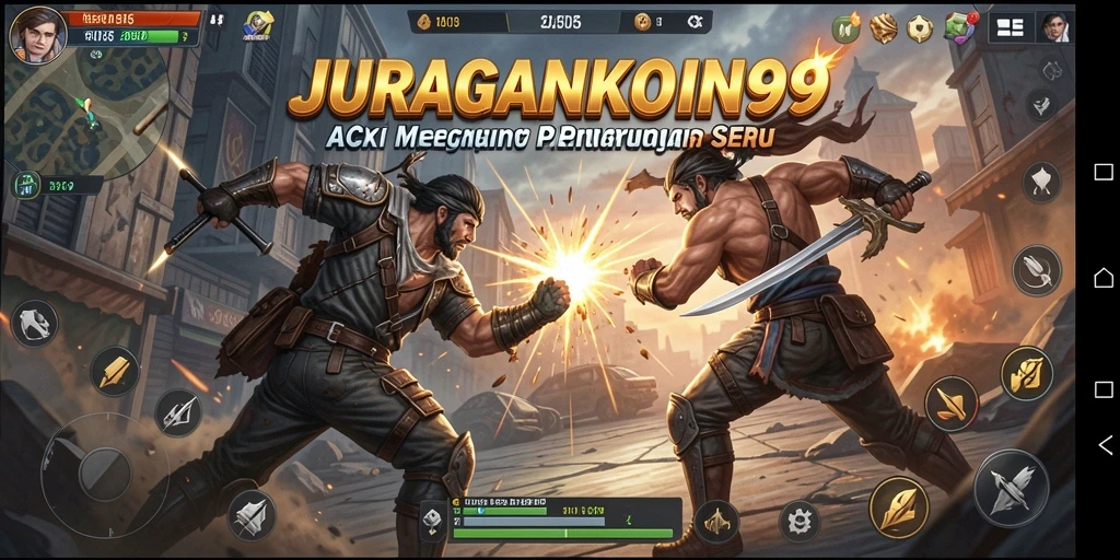 Screenshot aksi seru dari game JURAGANKOIN99 dengan pertarungan intens.