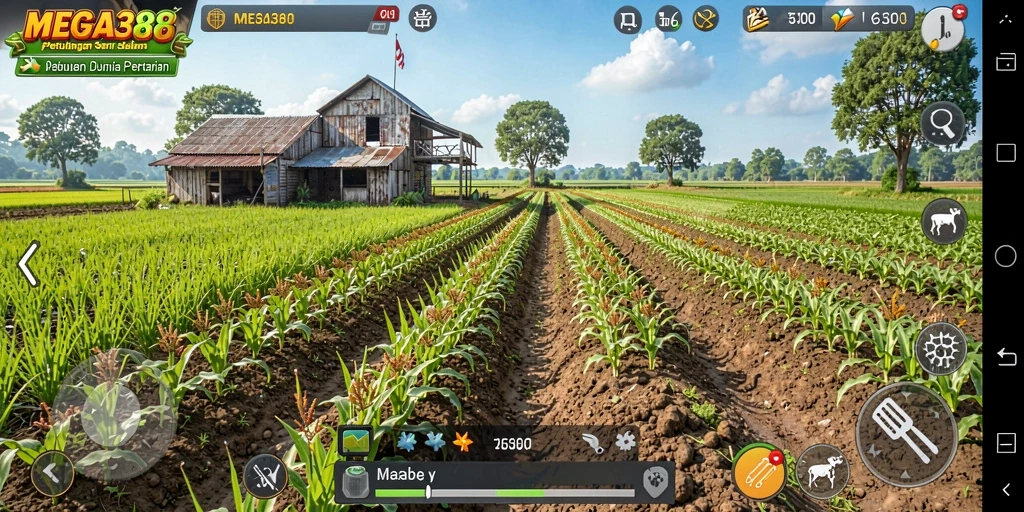 Screenshot menunjukkan aktivitas seru di kebun dengan berbagai tanaman.