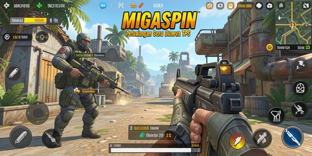 Screenshot gameplay MIGASPIN menampilkan aksi seru dalam pertarungan TPS.