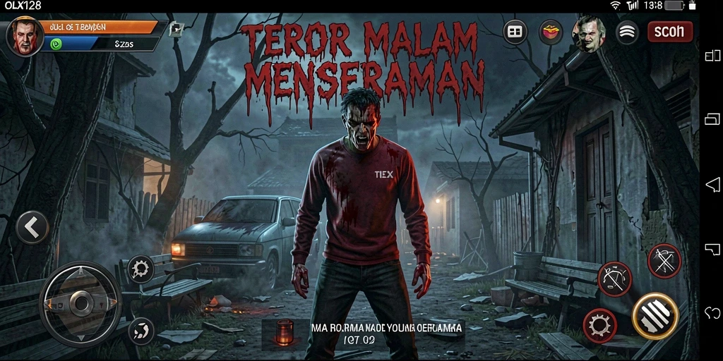 Screenshot gameplay OLX128 menampilkan suasana Horror yang mencekam.