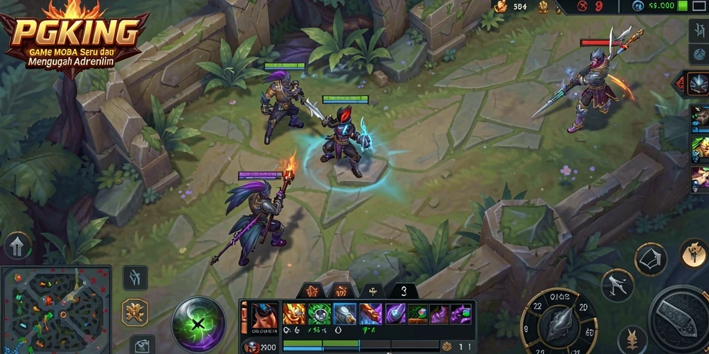 Tampilan gameplay PGKING dengan pertarungan seru antar hero.