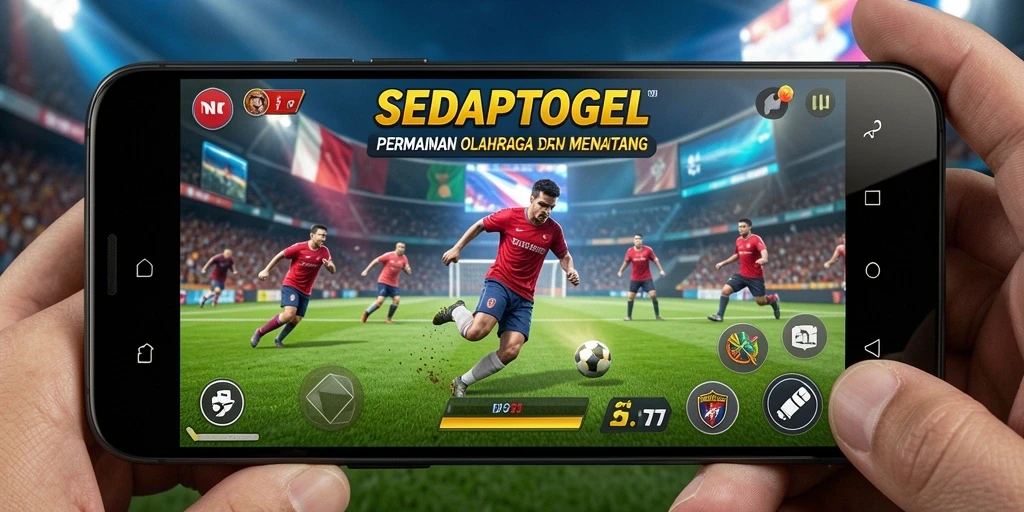 Tampilan gameplay SEDAPTOGEL dengan karakter olahraga yang dinamis.