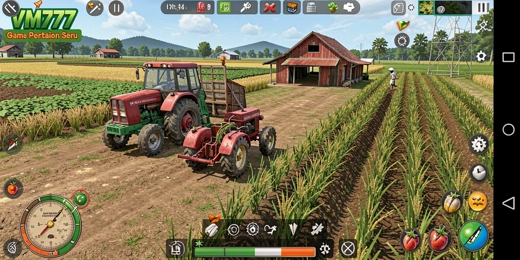 Gameplay seru dan menantang dalam VM777 dengan suasana pertanian.